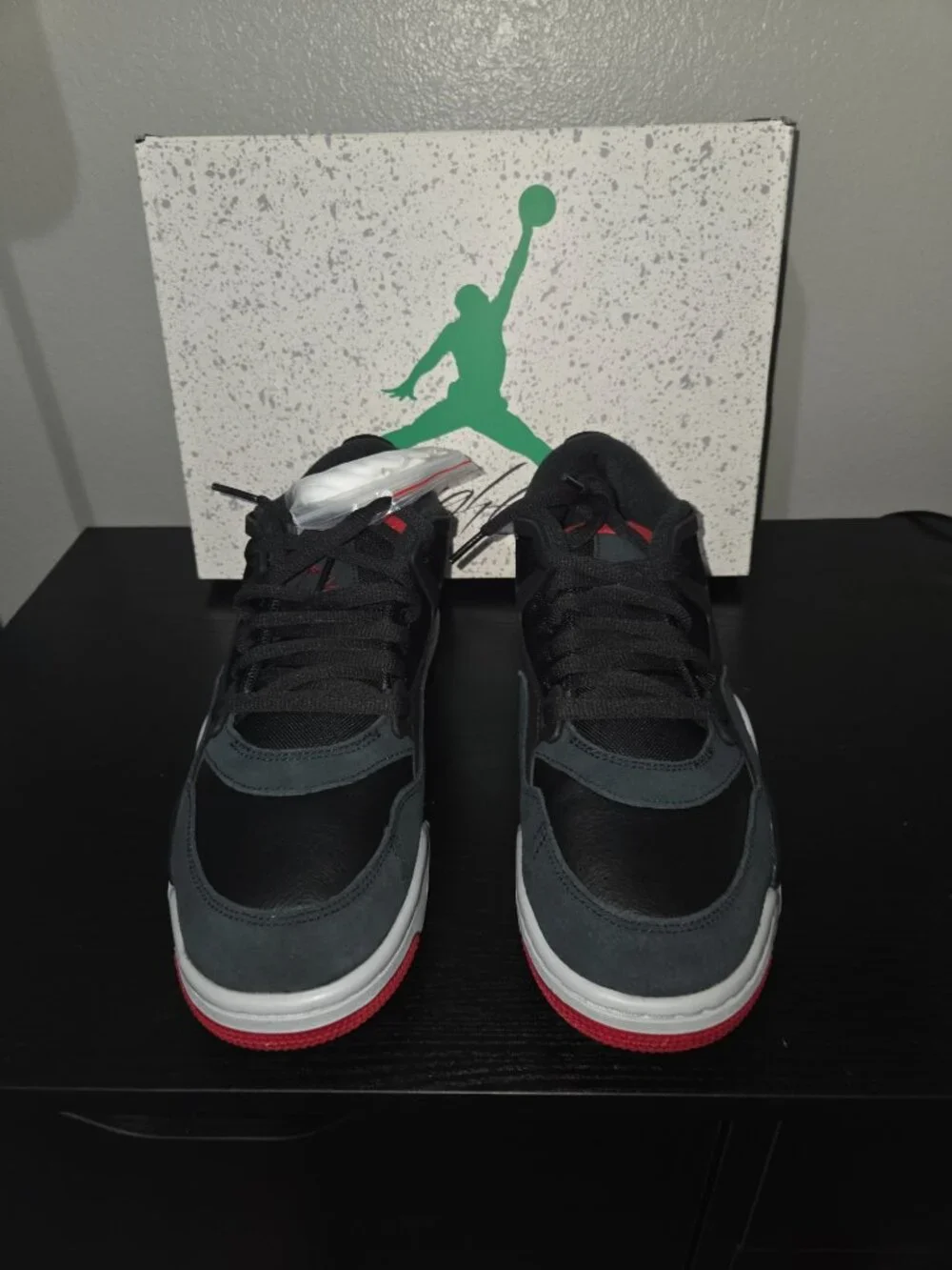 Air Jordan 4 RM Black Varsity Red Wolf Grey Size 10